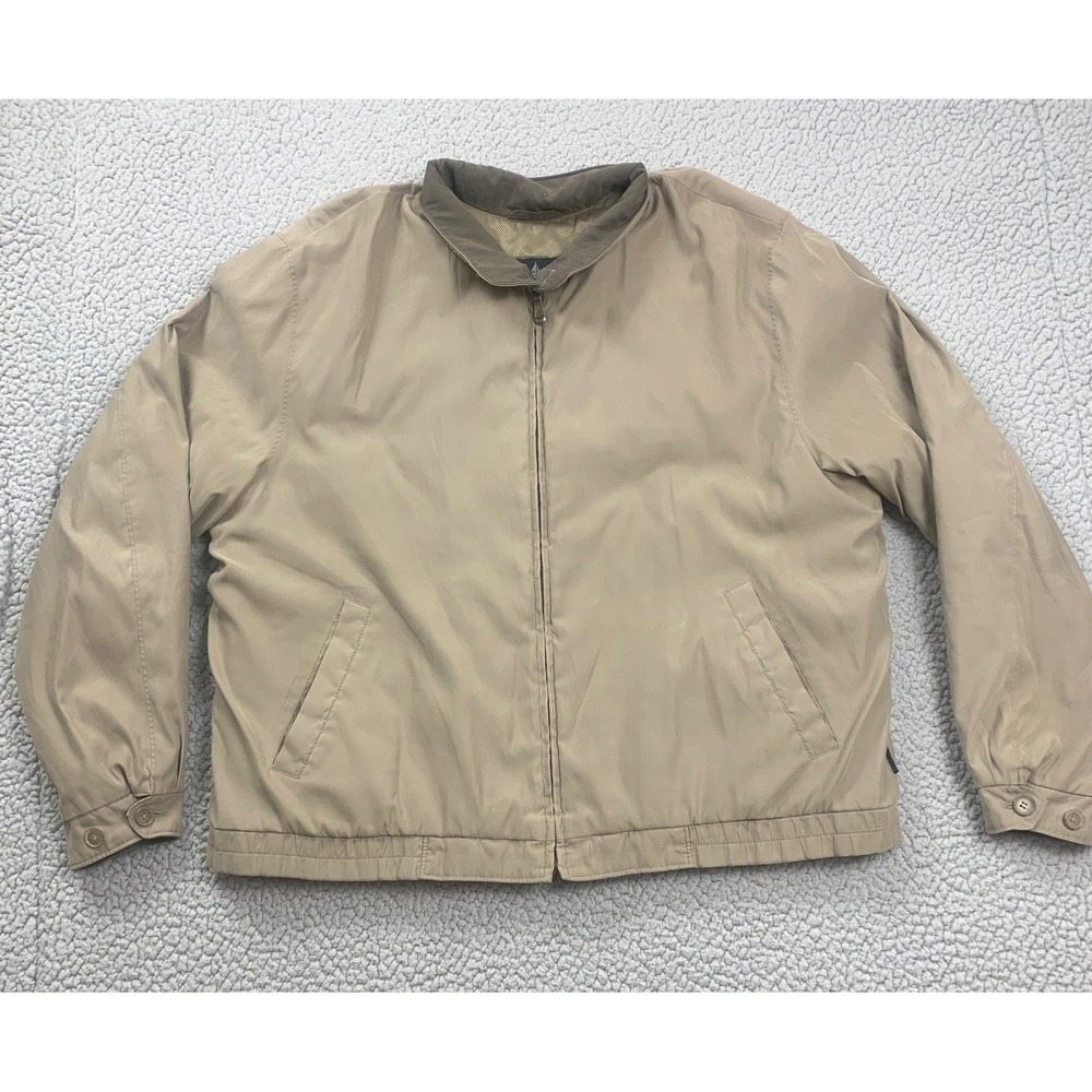 London Fog Harrington Jacket Mens XL Tan Khaki Insulated Fleece Lined Full Zip